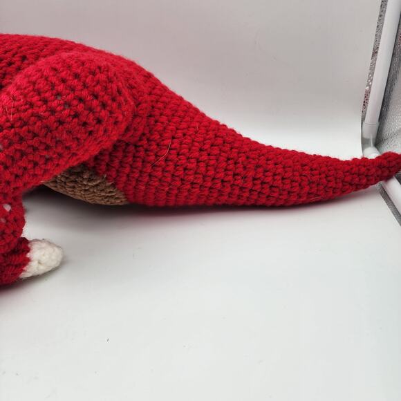 Handmade Crochet Red T-Rex Jumbo Dinosaur Plush 24" Large Stuffed Animal - Picture 4 of 16
